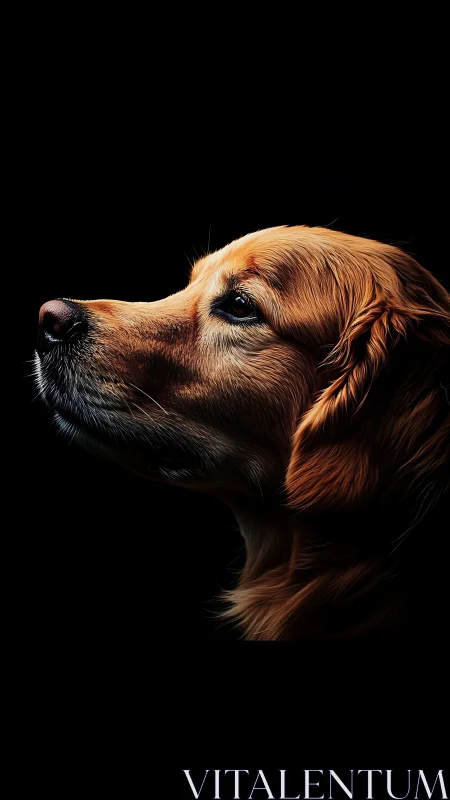 Profile portrait of golden retriever on black background.