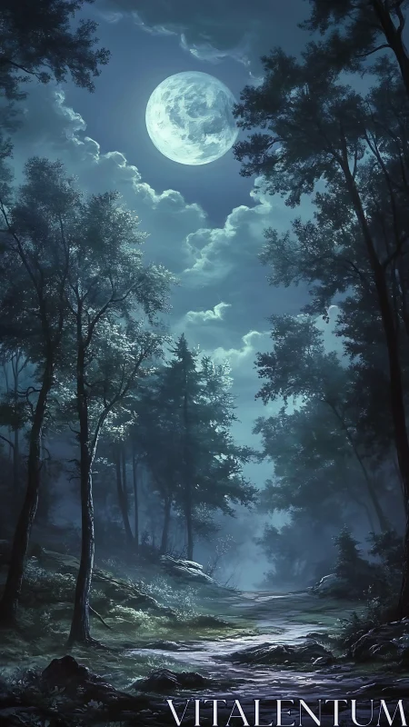 Full Moon Rising Through Ancient Forest Canopy.