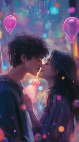 Neon-Lit Couple Profile with Glowing Balloons