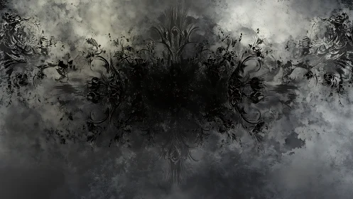 Dreamy charcoal bloom over misty grayscale clouds.