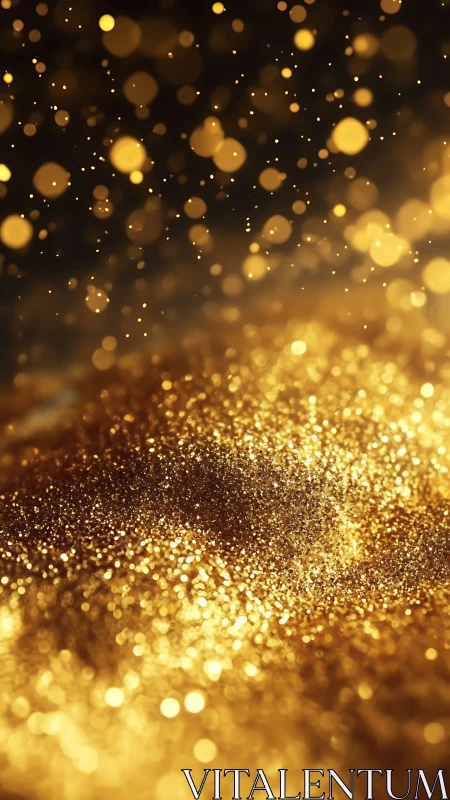 Golden glitter particles in warm blurred bokeh field.