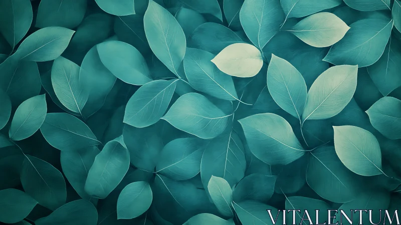 Teal foliage pattern forms a soothing botanical backdrop.