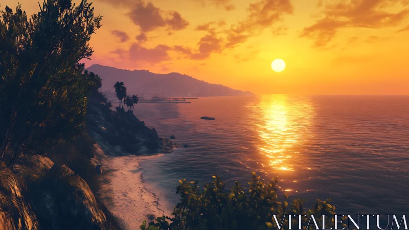 Golden coastal sunset washing cliffs in gentle evening light.