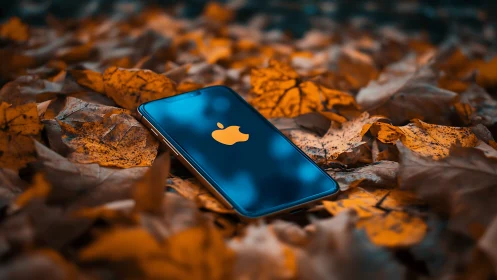 Apple iPhone on Golden Autumn Leaves in Natural Light