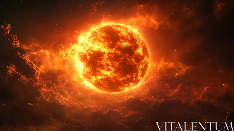 Massive Sun Blazing Against Dark Cosmic Space