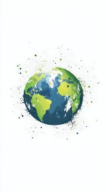 Stylized splatter illustration of Earth on white background.