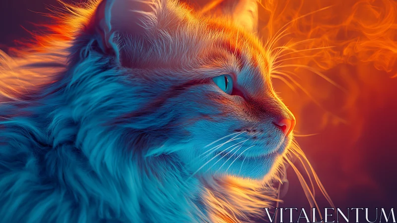 Neon Felid: Cat Portrait in Electric Blue and Fire.