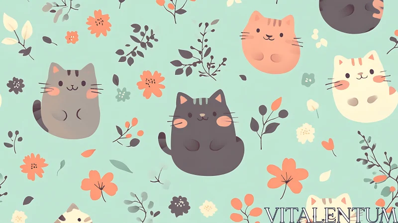 Playful Cats and Wildflowers in a Whimsical Garden.