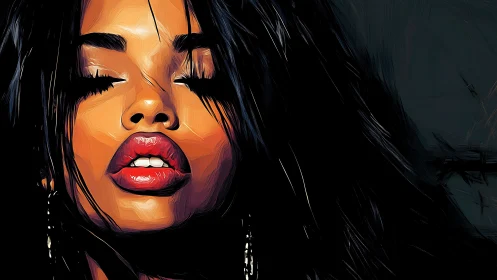 Digital close-up portrait shows stylized female face in detail