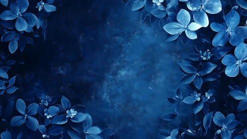 Blue Flowers on Dark Textured Background.