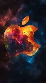 Galactic nebula spectrum confined within stylized fruit emblem.