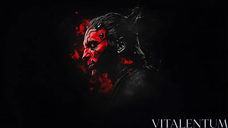 Red and black digital portrait of horned warrior profile