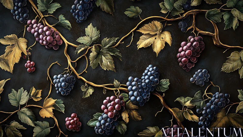 Digital painting of grapevines with clustered botanical symmetry.