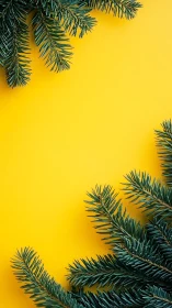 Evergreen bough border on bold yellow minimalist background.