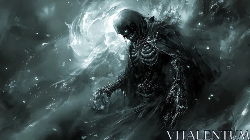 Grim wraith of shards stalks through swirling ghostlight storm.