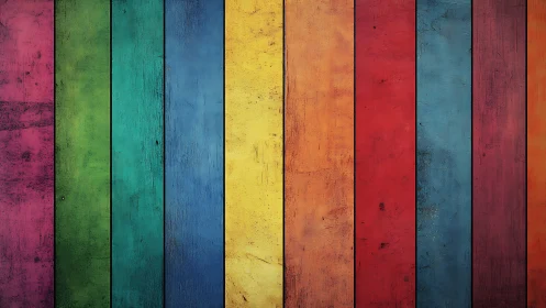 Weathered rainbow planks marching in orderly color parade.