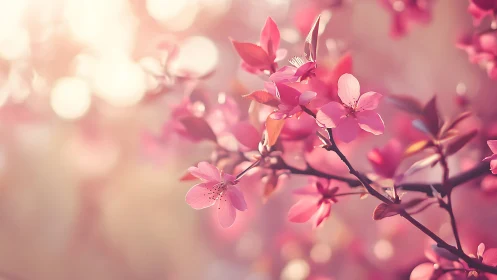 Pink Blossoms in Soft Focus Light.