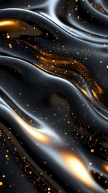 Velvety black waves glowing with golden stardust warmth.