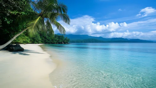 Tropical Coastal Landscape Displaying Crystalline Shallow Waters and Lush Vegetation