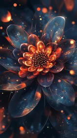Glowing cosmic flower unfolding in warm, starlit petals.