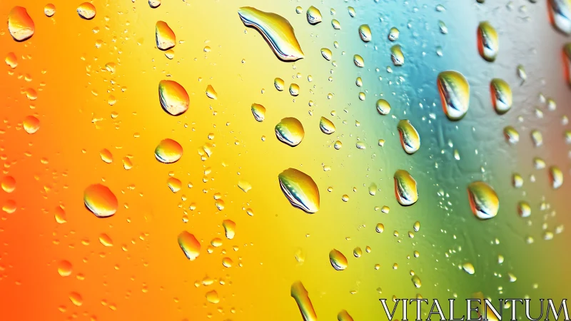 Prismatic rain on glass drifts across a melting rainbow field.