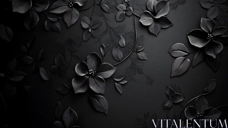 Monochrome Florals Dancing Across Shadowed Canvas