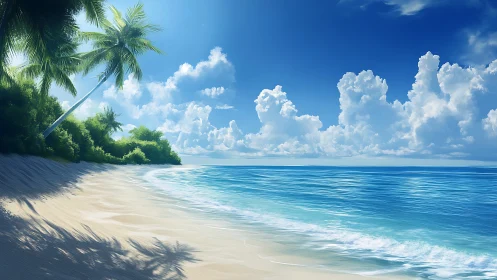 Tropical Beach Paradise with Swaying Palms.