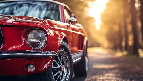 Sunlit red classic car waiting for an unforgettable drive.