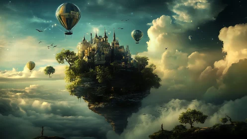 Floating citadel drifting through star-salted cloud seas.