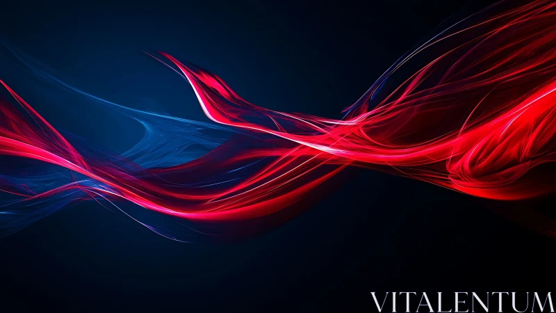 Ribbons of glowing red light flow gently across deep blue