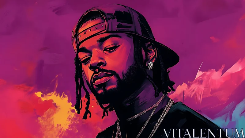 Digital portrait shows man in cap against vivid neon background