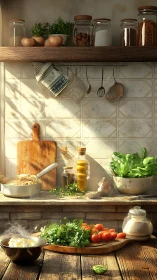 Sunlit rustic kitchen altar of herbs, steam, and supper plans.