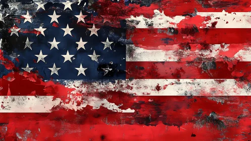 Abstract distressed American flag in bold textured paint.