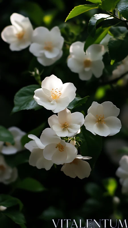 White Jasmine Blooms in Natural Garden Light.