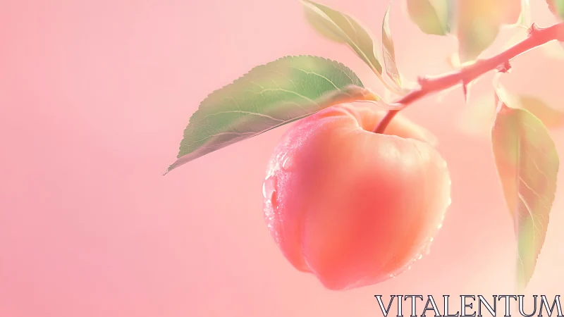 Soft summer peach glowing gently on a rosy branch.