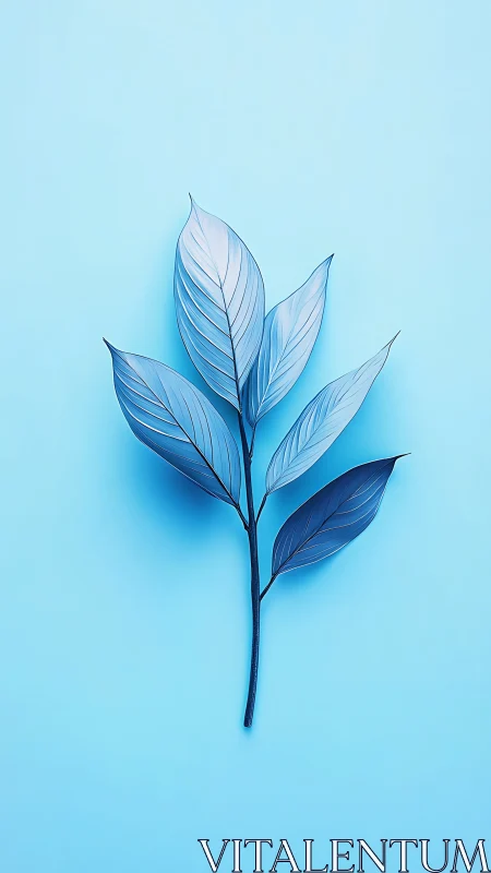 Minimalist cyan branch with blue gradient leaves on backdrop