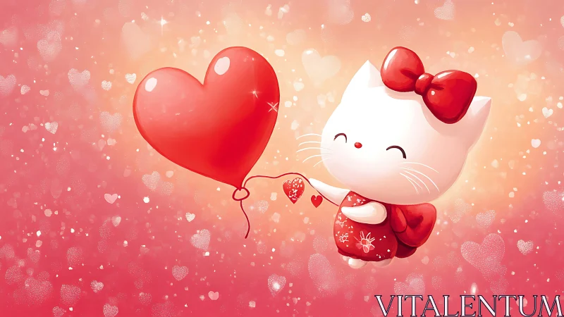 Whimsical Kitty's Crimson Heart Balloon Dream in Sparkle.