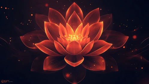 Luminous orange lotus blooms over deep indigo void.