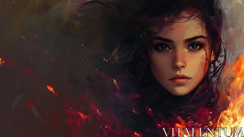 Dramatic portrait with fiery atmospheric elements and expressive lighting.