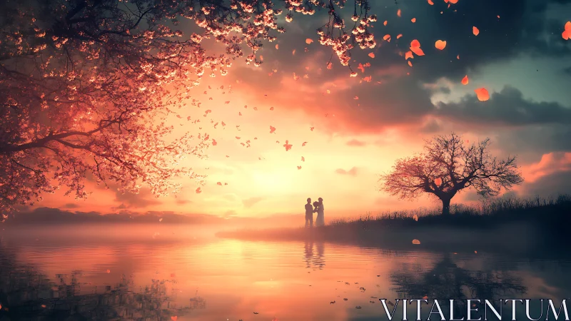 Two Hearts by Glowing Waters at Sunset.