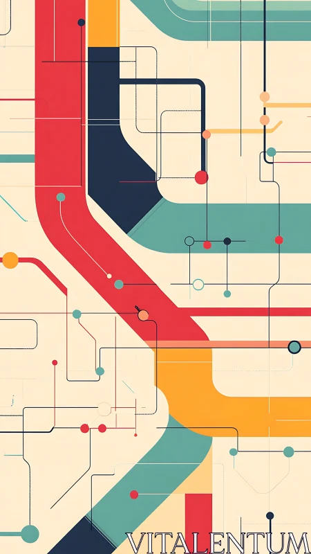 Colorful transit lines weave a playful modern city map