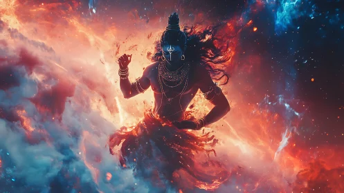 Cosmic dancer in swirling nebula light invites quiet awe