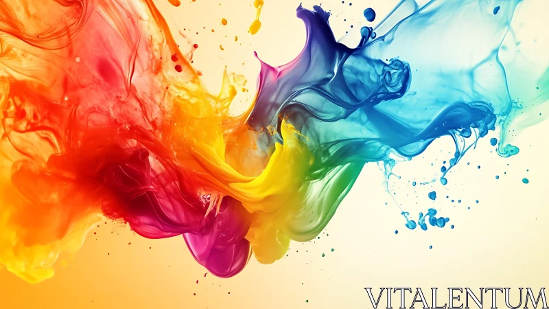 Vivid multicolor ink splash swirling across light background.