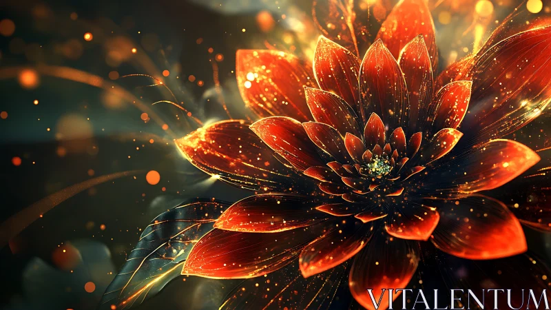 Digital painting of luminous ember-petaled blossom composition.