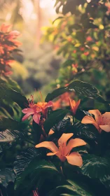 Tropical Flowers in Golden Afternoon Light.