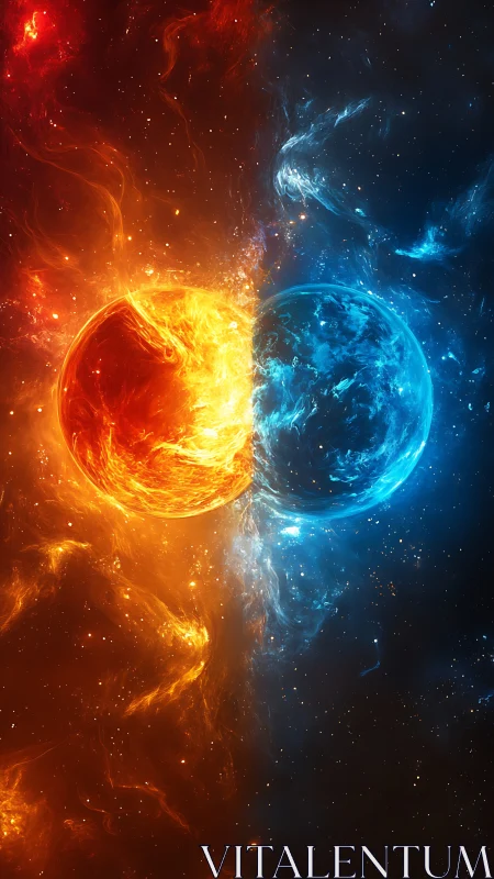 Bipolar cosmic spheres divided into hot and cold halves.