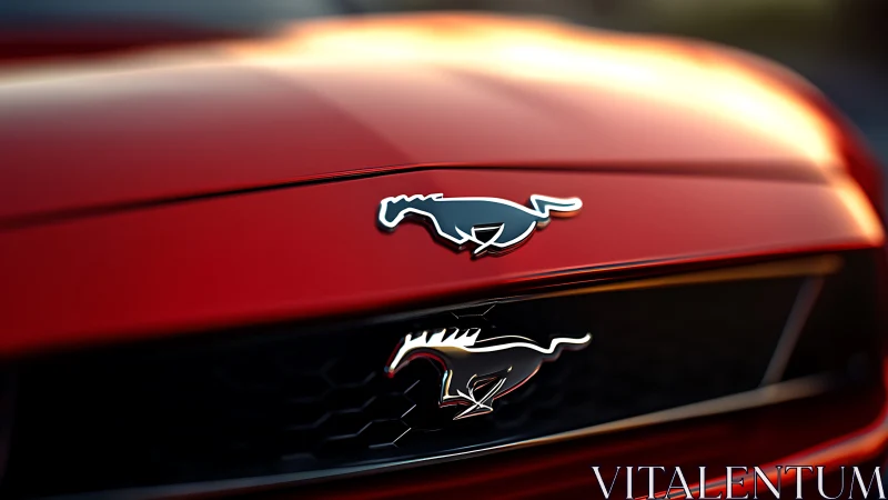 Sleek red sports car grille isolates metallic emblem in bokeh