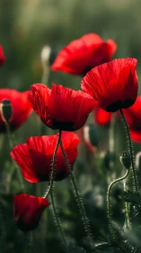 Red Poppy Flowers: Detailed Botanical Study with Backlighting.