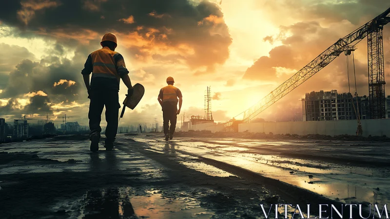 Golden sunset honors construction workers on a quiet site