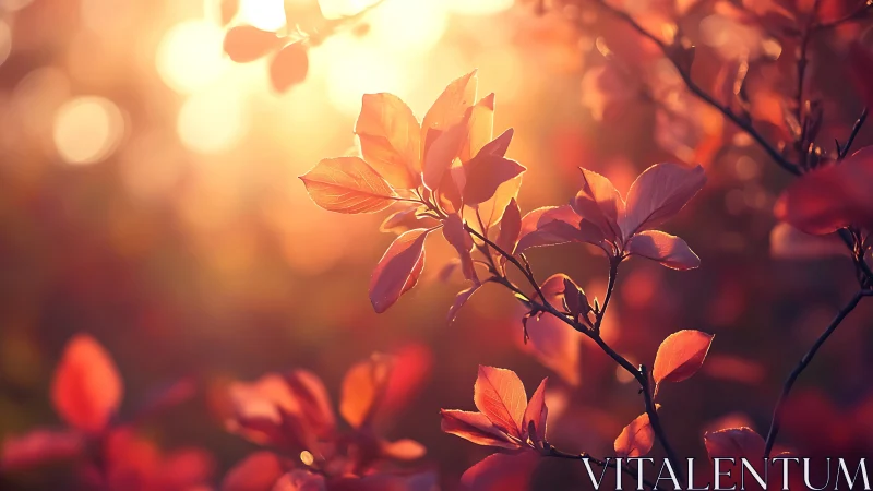Backlit autumn foliage rendered with shallow depth and warm bokeh